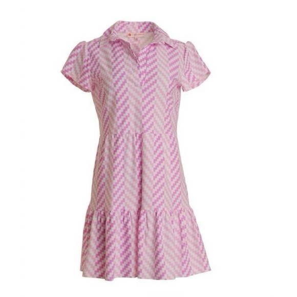 Jude Connally Giselle Chervon Pink Tiered Mini Dress sz M - Picture 1 of 11
